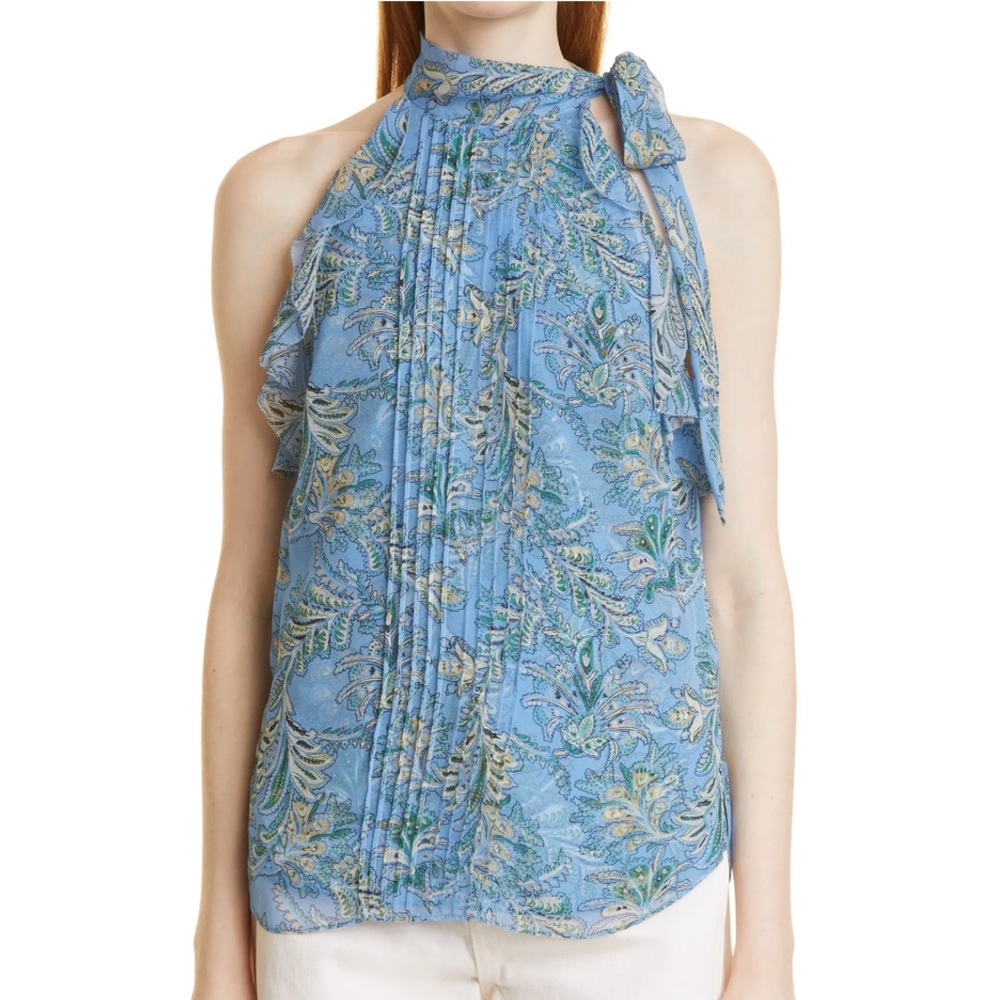 Veronica Beard Dali Floral Tie Neck Silk Blouse